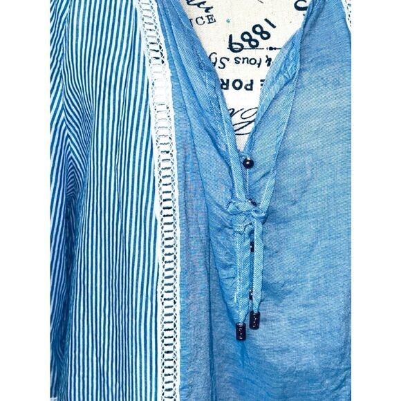 Ivanka Trump Women’s Sz. Large Blue White Striped Relaxed Fit Puff Sleeve Blouse - Picture 2 of 12